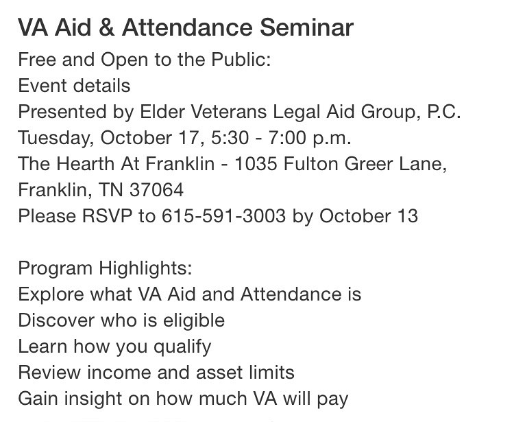 VA Aid & Attendance Seminar 